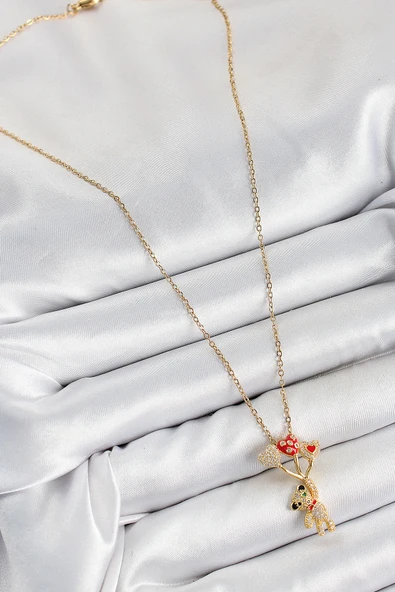 316L Çelik Zirkon Taşlı Uçan Balonlu Ayıcık Model Gold Renk Kadın Kolye - TJ-BKO10355 - 2