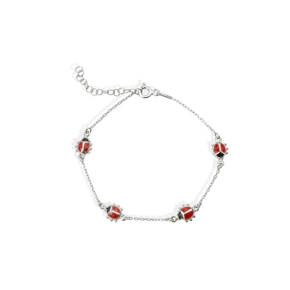 14 Ayar Altın Kaplama Minimal Mineli Uğur Böceği  Gümüş Bileklik - BE00102 - Resim 7