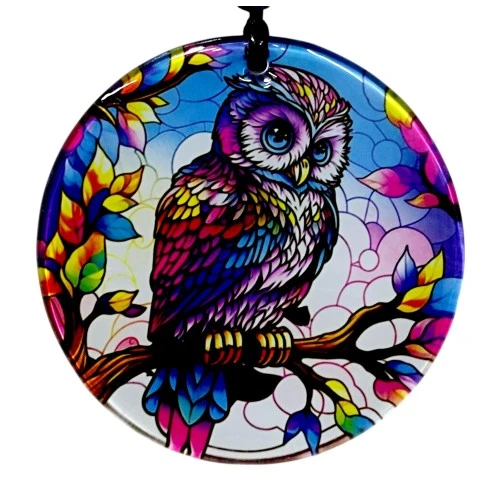 Dalda Baykuş Desenli 12 Cm Füzyon Cam Duvar Süsü ürün görseli