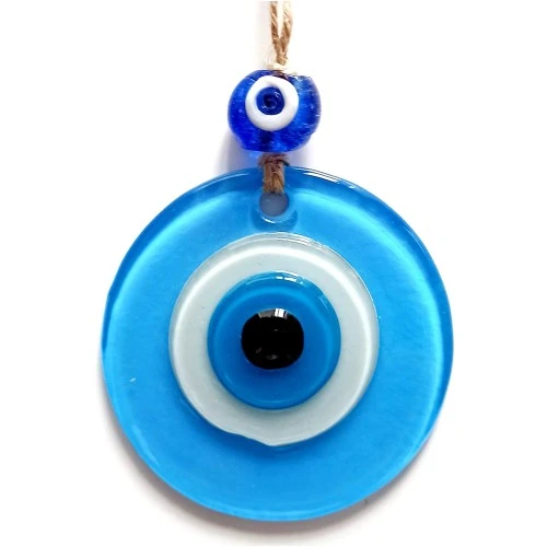 Nazar Boncuklu Bebek Mavisi Renginde Mini Duvar Süsü Dekoratif Hediyelik Cam Eşya