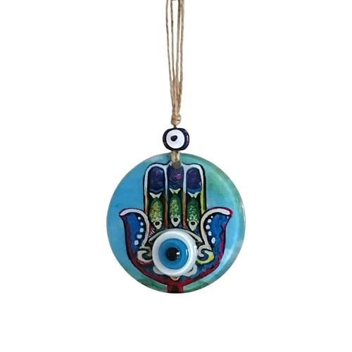 Fatma Ana Eli Desenli Nazar Boncuklu Duvar Süsü 10 Cm Cam Duvar Dekoru - Resim 4