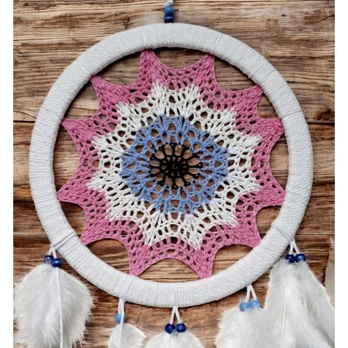 Pembe Nazar Motifli Kuş Tüylü Duvar Süsü - 3