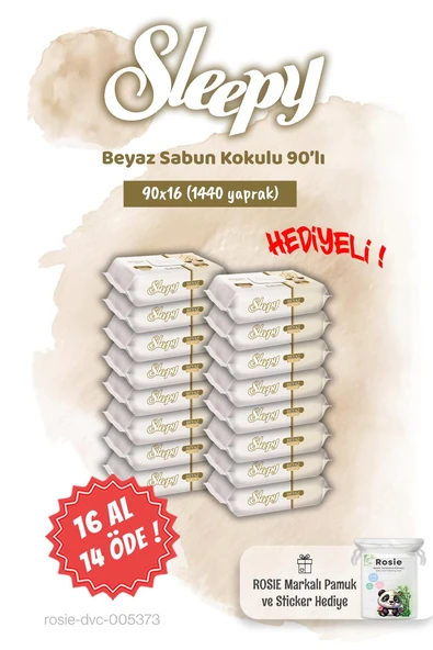 Sleepy 16 AL 14 ÖDE 90'lı Beyaz Sabun Kokulu Islak Havlu ve Rosie ürün görseli