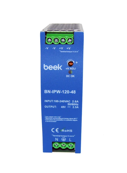 Endüstriyel 120W Watt AC <-> DC Güç Kaynağı, DIN-Ray Montajına Uygun, 48V/2.5A çıkışlar<br>
Industrial 120W-Watt AC to DC Power Supply, DIN-Rail Mount, 48V/2.5A outputs - 1