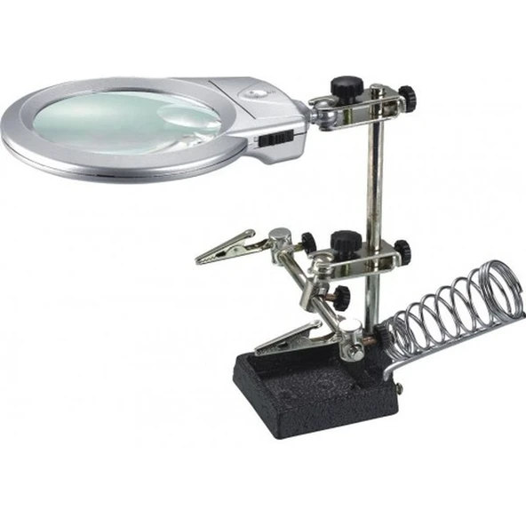 Ayarlanabilir Başlıklı Elektronikçi Yardım Lehim Standı Ile Ledli Büyüteç - Resim 3