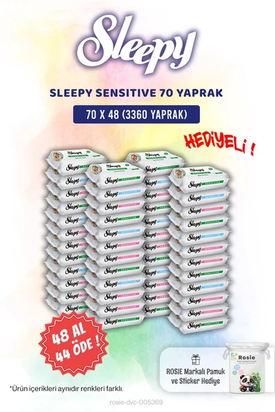 48 AL 44 ÖDE Sleepy Sensitive Bebek Islak Mendili 70'li ve Rosie Pamuk Hediye ürün görseli