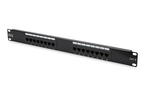 Digitus 19 Inch 16 Port Cat-6 UTP Patch Panel, 50 μ (Mikron), Altın Kontak, Zırhsız - 1