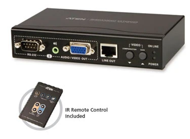 Cat 5 VGA Sinyal Uzatma Cihazı, 450 metre*, Hoparlör ve Mikrofon bağlanabilir  (VGA Over Cat 5 Repeater + Audio), Infrared Uzaktan Kumanda Ünitesi ile birlikte ürün görseli