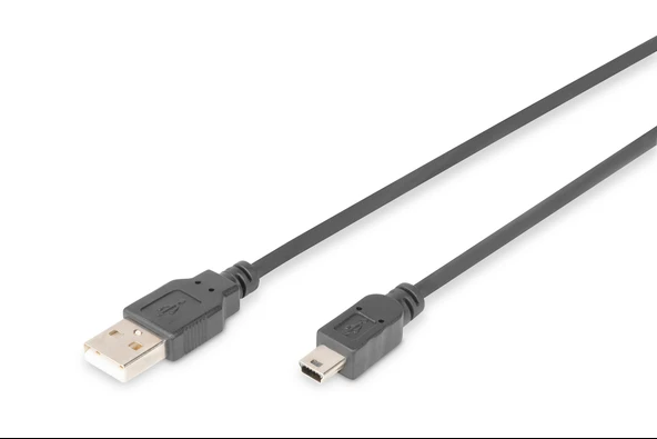 USB 2.0 Bağlantı Kablosu, USB A Erkek - USB mini B (5 pin) Erkek, 3 metre, AWG 28, USB 2.0 uyumlu, UL, siyah renk ürün görseli 1