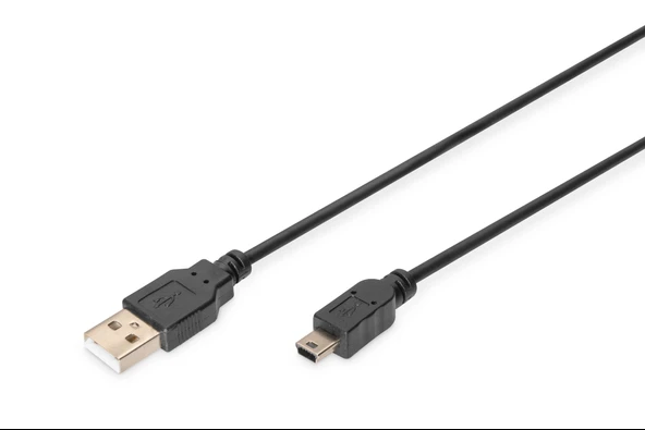 USB 2.0 Bağlantı Kablosu, USB A Erkek - USB mini B (5 pin) Erkek, 1 metre, AWG 28, USB 2.0 uyumlu, UL, siyah renk - 1