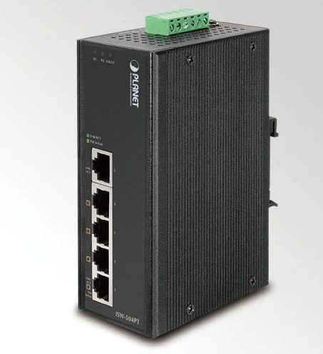 Endüstriyel Tip Yönetilemeyen PoE Switch (Industrial Unmanaged PoE Switch)<br>
5-Port 10/100Base-TX (Port-1 ila Port-5 arası)<br>
4-Port 10/100TX IEEE 802.3af/at PoE+ Injector (Port-1 ila ürün görseli 1