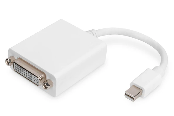 Mini DisplayPort (DP) <-> DVI-I Adaptörü, Kablolu, mini DP Erkek <->- DVI-I (24+5) Dişi, 0.15 metre, DP 1.1a uyumlu, DP 1.2 uyumlu, 2x zırhlı, UL, CE, nikel kaplama, beyaz renk - 1