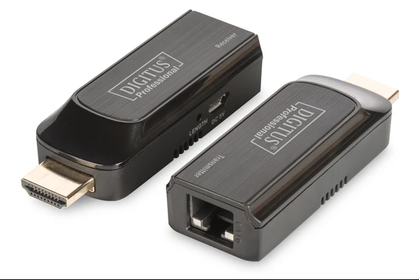 Digitus Mini HDMI Sinyal Uzatma Cihazı,  Alıcı (Receiver) ve Verici (Transmitter) Birim dahil, 50 metre, güç beslemesi için USB kablo kullanır ürün görseli