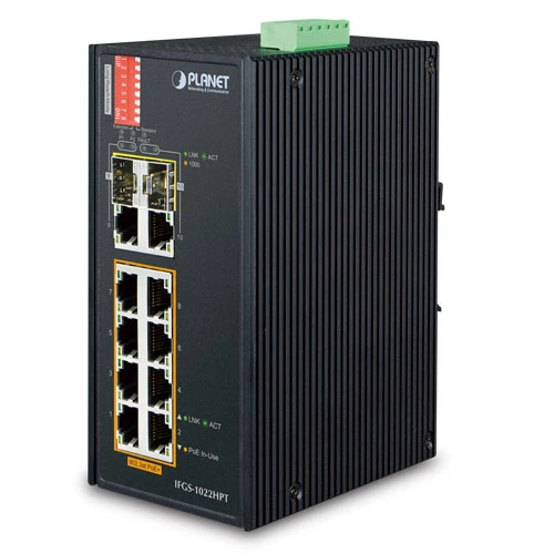Endüstriyel Tip Yönetilemeyen PoE+ Switch (Industrial Unmanaged PoE+ Switch)<br>
8-Port 10/100TX IEEE 802.3at/af PoE+ Injector (Port başına 30.8 watt) (PoE Güç Bütçesi maks. 240 watt)<br> - 1