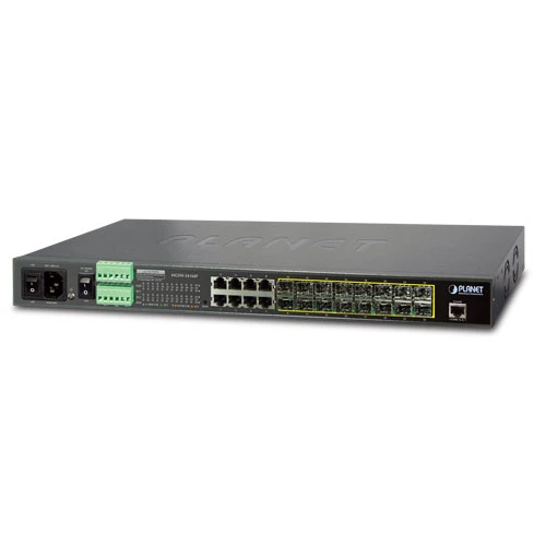 Layer 2+ Yönetilebilir Metro Ethernet Switch (Layer 2+ Managed Metro Ethernet Switch)<br>
16 x 100/1000BASE-X mini-GBIC/SFP yuva<br>
8 x 10/100/1000BASE-T<br>
1 x Konsol port - 1