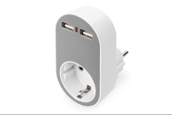 Digitus Evrensel Priz ve USB Yuvaya Sahip Şarj Adaptörü (2 x USB-A)<br>
Digitus Universal USB Plug-in Charger with 2 x USB-A Sockets and Integrated Socket - 1