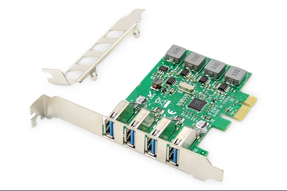 Digitus 4-Port USB 3.0 PCI Express Kartı, Çip Takımı: VL805, Low Profile braket'li<br>
Digitus USB PCI Express Add-On card USB3.0, Chipset: VL805 with Low-profile slot bracket ürün görseli 1
