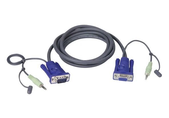 VGA Kablosu, 1 x HDB-15 erkek (VGA Monitör), 1 x Mini Stereo Fiş (Hoparlör) <=> 1 x HDB-15 dişi (KVM port), 1 x Mini Stereo Fiş (Hoparlör), 1.8 metre<br>
VGA Cable with Audio, 1.8M - 1