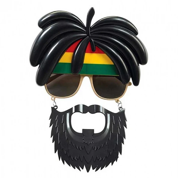 Rasta Peruklu Rasta Sakallı Bob Marley Bıyıklı Parti Gözlüğü 27x18 cm - 1