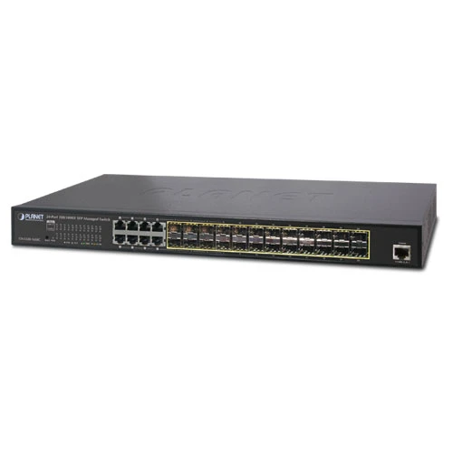L2+ Yönetilebilir Switch (L2+ Managed Switch)<br>
24-Port 100/1000Base-X mini-GBIC/SFP yuva<br>
8-port 10/100/1000Base-T (Port-1 ile Port-8 paylaşımlı)<br>
1 x Konsol port<br> - 1