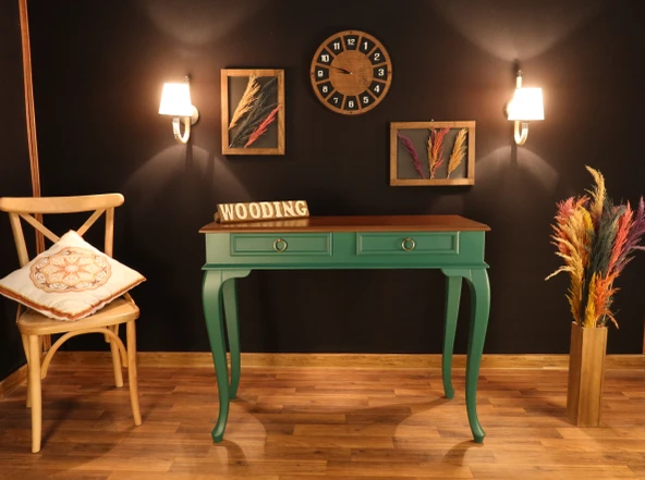 Wooding Mobilya 100 Cm Çekmeceli Masif Yeşil Ceviz Dresuar - 1