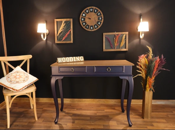 Wooding 110 Cm Çekmeceli Masif Lacivert Natürel Dresuar - Resim 2