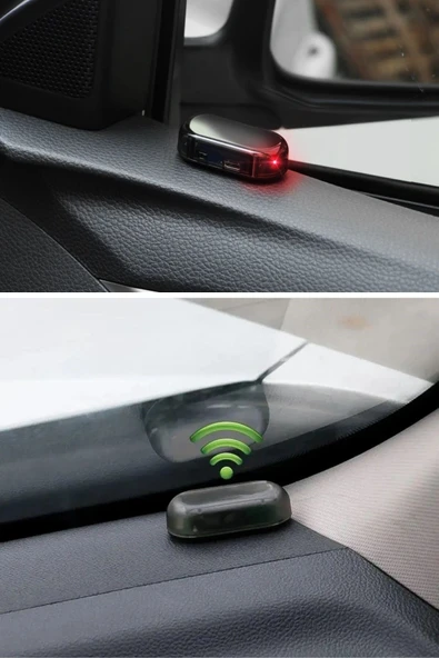 Araç İçin Caydırıcı Solar Enerji İle Şarj Olan  Güçlü Yapışkanlı Işıklı Plastik Mini Sahte Alarm - Resim 8