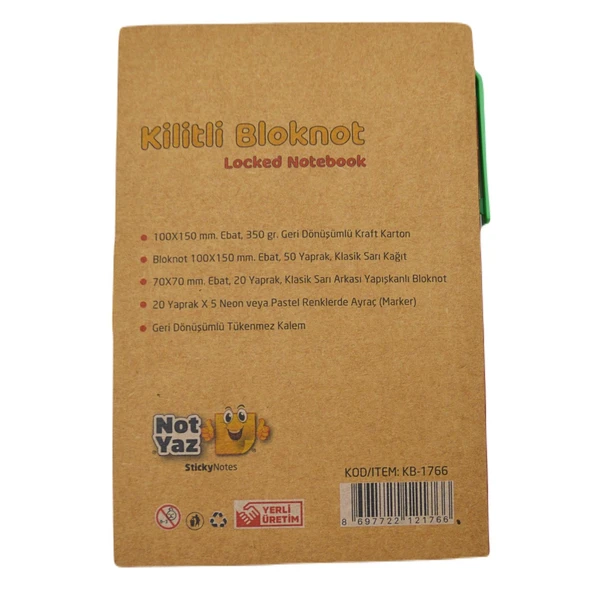 NotYaz 100x150 Never Give Up 50 Yaprak Kilitli Kraft Bloknot (KB-1742) - Resim 4