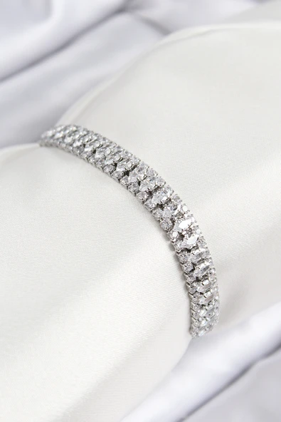 Pirinç Zirkon Taşlı Tennıs Model Gümüş Renk Asansörlü Kadın Bileklik - EBJ250816W37423 ürün görseli