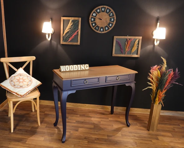 Wooding Mobilya 120 Cm Çekmeceli Masif Lacivert Natürel Dresuar - Resim 6