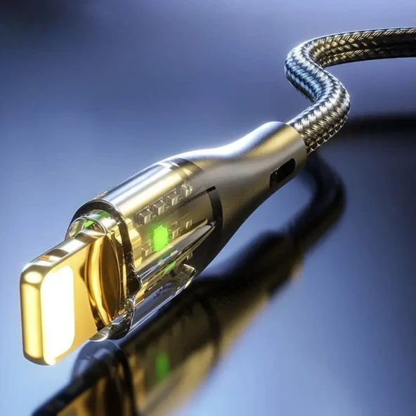 Led Işık Uçlu Sağlam İp Kablolu USB to Lightning Hızlı Şarj Kablosu - Resim 8