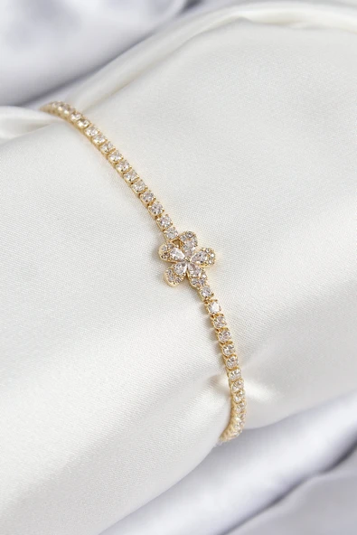 Pirinç Zirkon Taşlı Çiçek Model Gold Renk Kadın Bileklik - EBJ250816W37230 ürün görseli