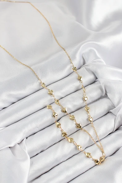 Pirinç Zirkon Taşlı Kalp Model Gold Renk Y Kolye - EBJ250816W37247 - Resim 2