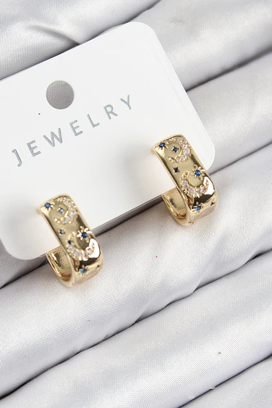 Pirinç Zirkon Taşlı Ay Desenli Model Gold Renk Kadın Küpe - EBJ250816W37146 ürün görseli