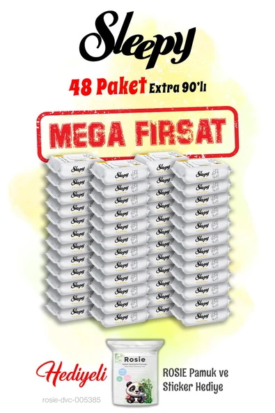 Sleepy 90'lı Extra Islak Bebek Havlusu Mega 48 paket ve Rosie hediye ürün görseli