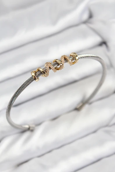 Zirkon Taşlı Model Gold Ve Gümüş Renk Kadın Bileklik - EBJ250816W37523 ürün görseli