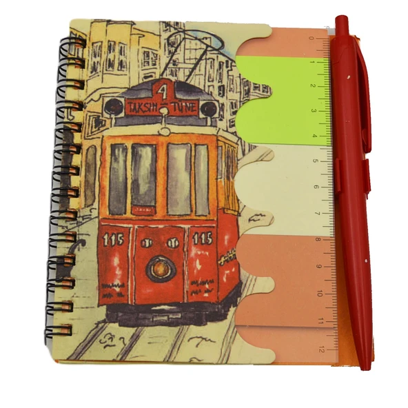 NotYaz 12x10 60 Yaprak Kalemli-Cetvelli Not Defteri Bloknot İstanbul Motifleri Çizgili- Tramvay (GD-8209) ürün görseli