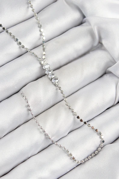 Pirinç Zirkon Taşlı Ezme Zincirli Model Gümüş Renk Y Kolye - EBJ250816W37254 ürün görseli