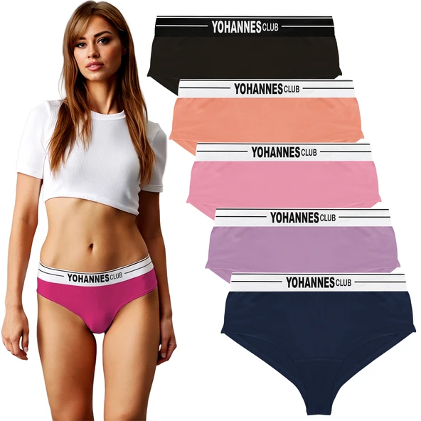 Yohannes Club, Kadın Lastik Kemerli Hipster Külot, Çok Renkli, Çoklu Paket, 5'li Paket ürün görseli