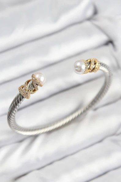 Zirkon Taşlı İnci Model Gold Ve Gümüş Renk Kadın Bileklik - EBJ250816W37524 ürün görseli