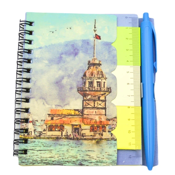 NotYaz 12x10 60 Yaprak Kalemli-Cetvelli Not Defteri Bloknot İstanbul Motifleri Çizgili- Kız Kulesi (GD-8193) ürün görseli