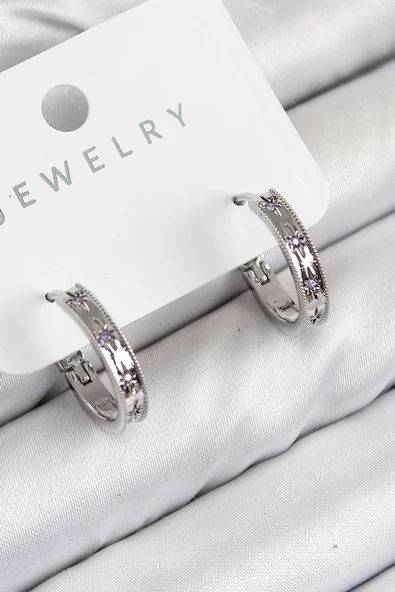 Pirinç Zirkon Taşlı Halka Model Gümüş Renk Kadın Küpe - EBJ250816W37153 ürün görseli