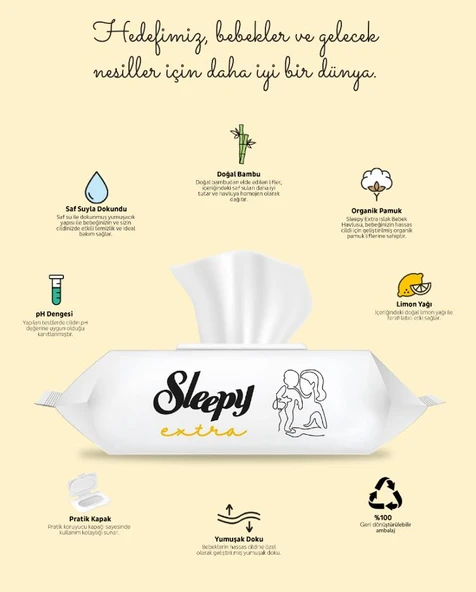 Sleepy 90'lı Extra Islak Bebek Havlusu Mega 48 paket ve Rosie hediye - Resim 4