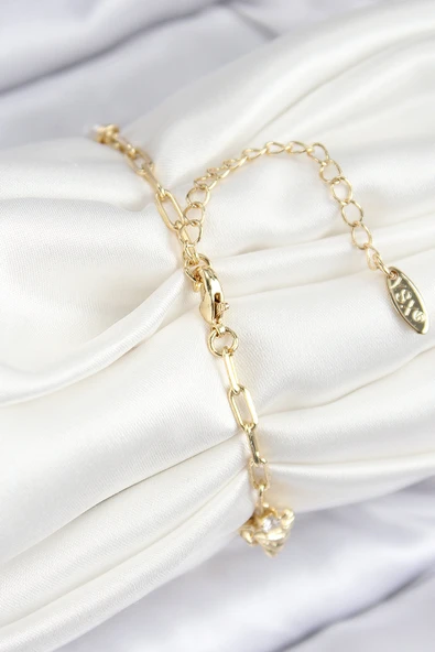 Pirinç Zirkon Taşlı Deniz Kabuğu Model Gold Renk Kadın Bileklik - EBJ250816W37518 - Resim 2