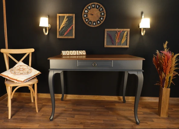 Wooding Mobilya 110 Cm Çekmeceli Masif Antrasit Ceviz Çalışma Masası - Resim 5