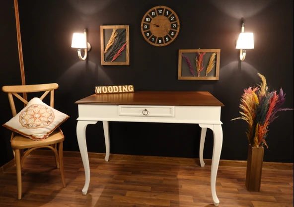 Wooding Mobilya 110 Cm Çekmeceli Masif Beyaz Ceviz Çalışma Masası - Resim 5