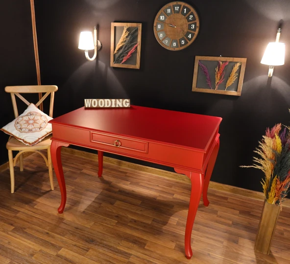 Wooding Mobilya 110 Cm Çekmeceli Masif Kırmızı Çalışma Masası ürün görseli 1