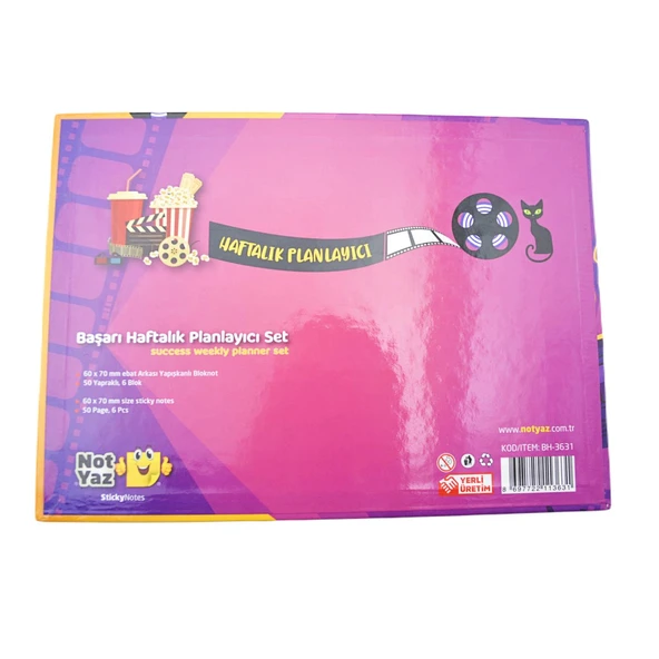 NotYaz 29x21 50 Yaprak 6 Blok Başarı Haftalık Planlayıcı Kedili Sinema (BH-3631) - Resim 2