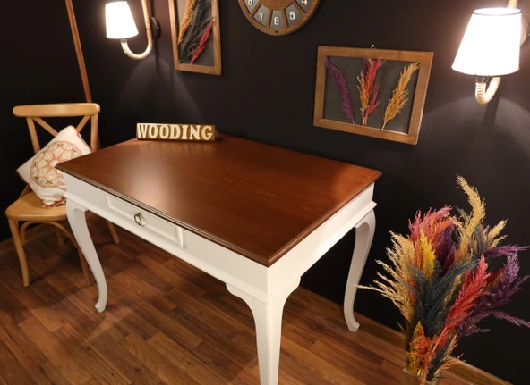 Wooding Mobilya 110 Cm Çekmeceli Masif Beyaz Ceviz Çalışma Masası - Resim 4