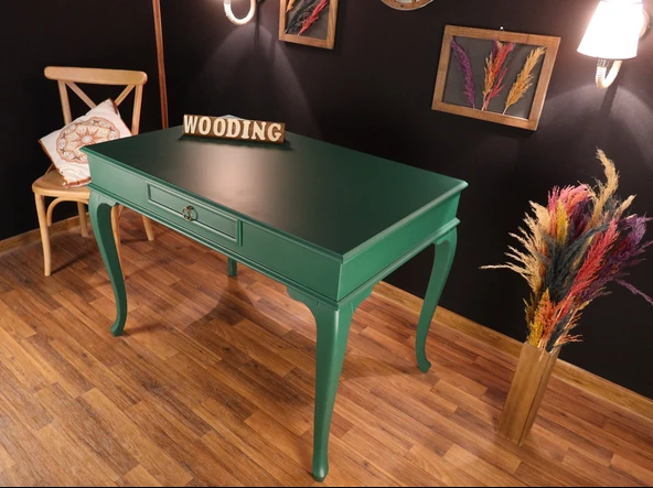 Wooding Mobilya 100 Cm Çekmeceli Masif Yeşil Çalışma Masası - 5
